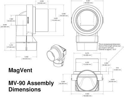 MagVent MV-90 12″ Magnetic Dryer Vent Coupling, 90° UL 2158A Approved, Easy Install