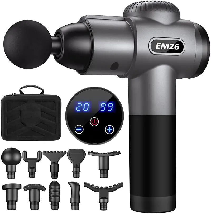 TOLOCO Massage Gun  Handheld Deep Tissue Massager with 20 Speeds & 10 Heads, Cordless & Ergonomic Design
