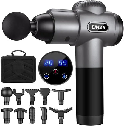 TOLOCO Massage Gun  Handheld Deep Tissue Massager with 20 Speeds & 10 Heads, Cordless & Ergonomic Design