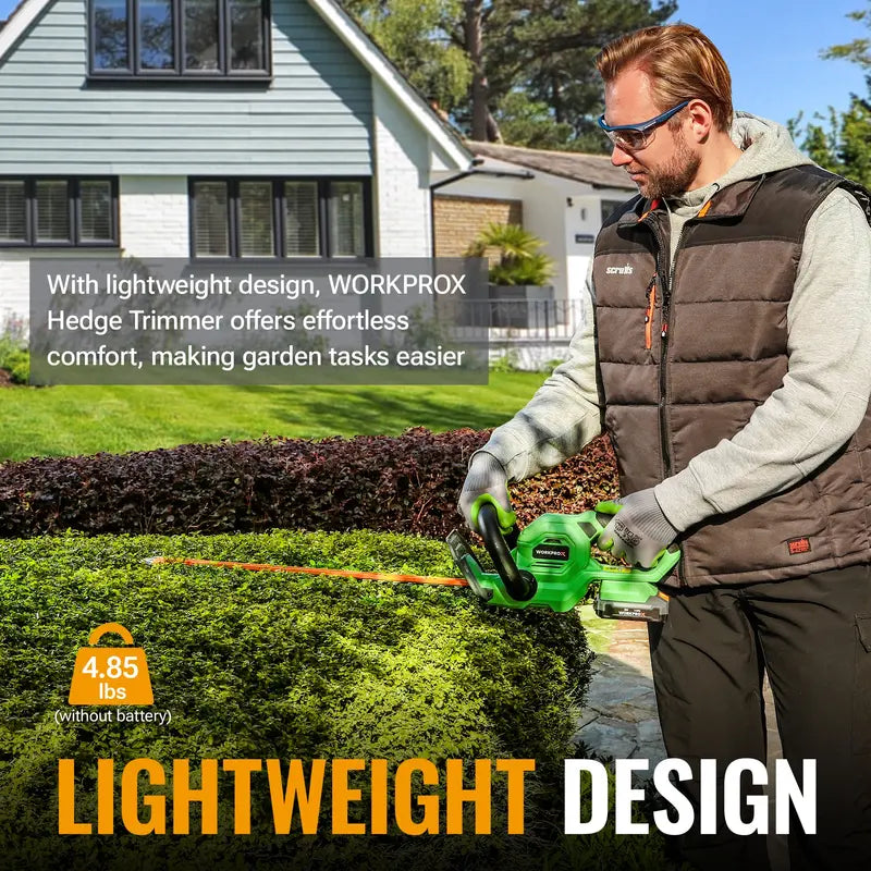 WORKPROX 20V 22-Inch Dual-Action Hedge Trimmer  3/4-Inch Cutting Capacity for Clean Branch Removal