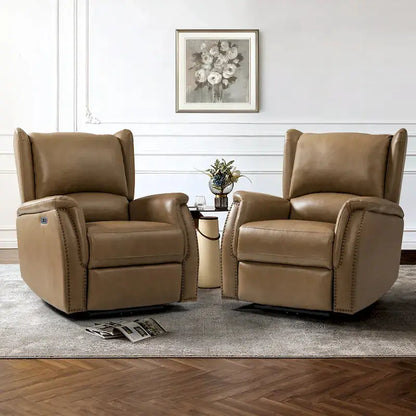 Eduardo Genuine Leather Power Recliners  Dual-Seat Set with USB Charging Ports