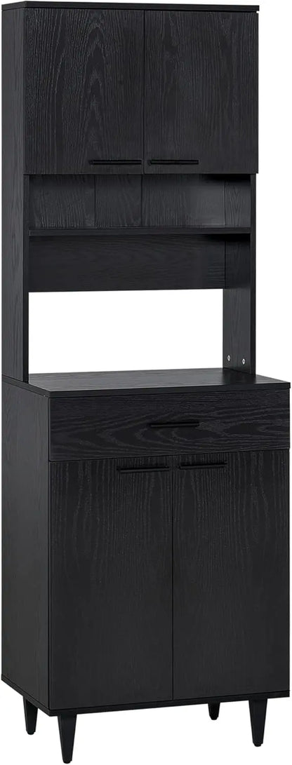 71-Inch White Freestanding Pantry Cabinet — Buffet with Hutch, Drawer, Microwave Stand & Integrated Storage
