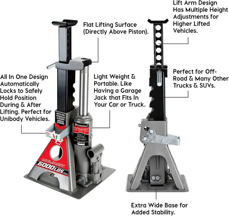 Powerbuilt 3 Ton Unijack & Stand Combo, 6000 Lb Capacity, Heavy Duty Wide Base Lift