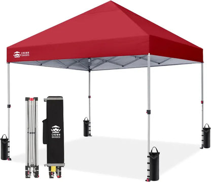 CROWN SHADES 10′ x 10′ Beach Canopy Tent: One-Push Deployment, Silver-Coated UV-Reflective Top, Three-Height Adjustment, and Sandbag Stability System