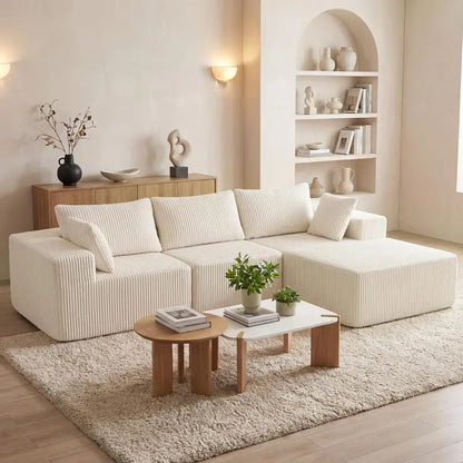 DUMOS Cloud Modular Sectional Sofa  108″ L-Shaped Boneless Couch with Deep Seat, Beige (Left Chaise)