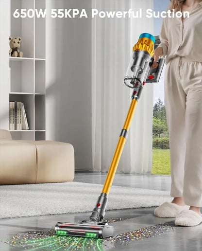 70-Min Cordless Stick Vacuum with Smart Display: 55KPa Suction, 1.8L Dust Cup, Anti-Tangle Brush & Self-Standing Base for Carpets & Hard Floors