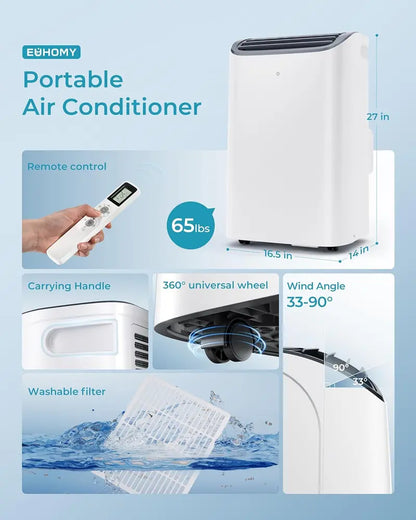 EUHOMY 8,000 BTU 4-in-1 Portable AC  Cools Up to 350 Sq. Ft., Includes Fan, Dehumidifier & Sleep Mode, Remote-Controlled