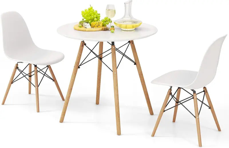 Modern 31.5-Inch Round Dining Set: White Table with Green DSW-Inspired Chairs and Solid Wood Legs—Optimized for Compact Homes and Restaurants