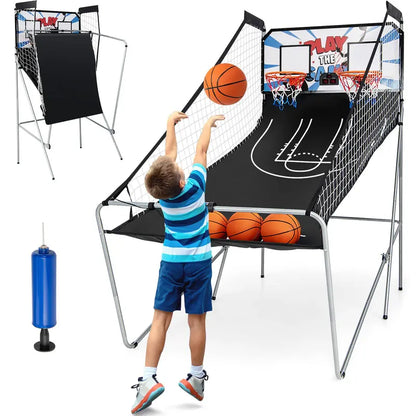 Dual-Shot Foldable Basketball Arcade Game  Indoor/Outdoor Electronic Hoop Machine with Dual Play Mode