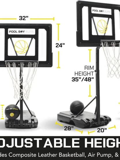 Dunnrite All-In-One Pool Basketball Hoop Set with Adjustable Goal, Composite Ball & Pump  Matte Black Heavy Duty for All Ages