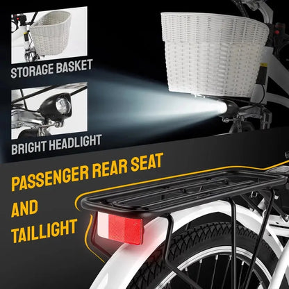 Pexmor 350W City Commuter E-Bike  36V Removable Battery Ebike with 500W Peak Power