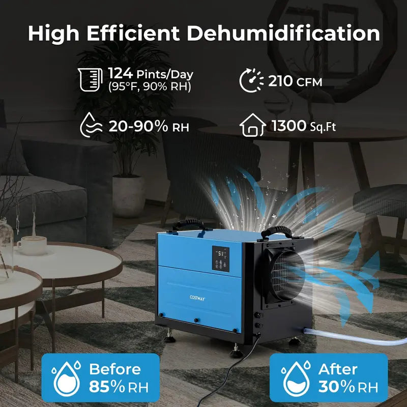124-Pint Crawl Space Dehumidifier  Designed for 1,300 Sq. Ft Areas with 9.8-Foot Drain Hose & Remote Panel