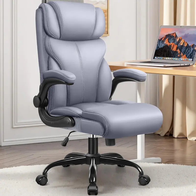 High-Back Ergonomic Office Chair  Breathable Leather, Lumbar Support & 360° Swivel