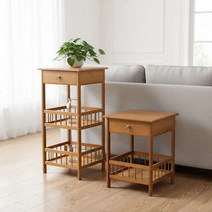 Wooden End Table with Storage Compartment