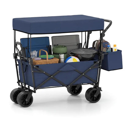 Collapsible Canopy Wagon with Height-Adjustable Handles and Removable Storage Bag