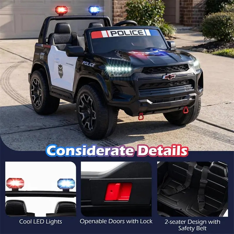 24V Licensed Chevrolet Police Ride-On Car for Kids  2-Seater Electric Vehicle with Remote, Siren, Megaphone & LED Lights