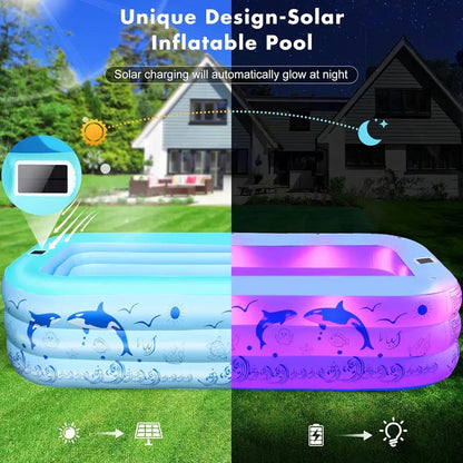 2026 Upgraded Solar-Inflatable Pool for Adults with LED Lights  Large Backyard Swimming Pool