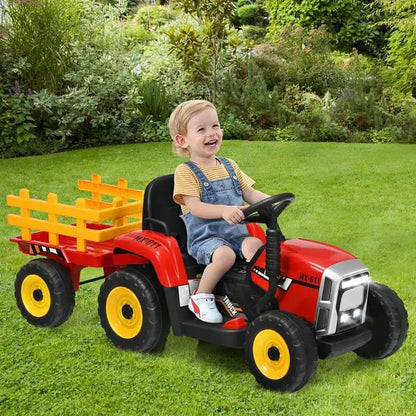 12V Kids Ride-On Tractor with Trailer  Battery-Powered Electric Farm Vehicle Featuring 3-Speed Transmission & Loader Function