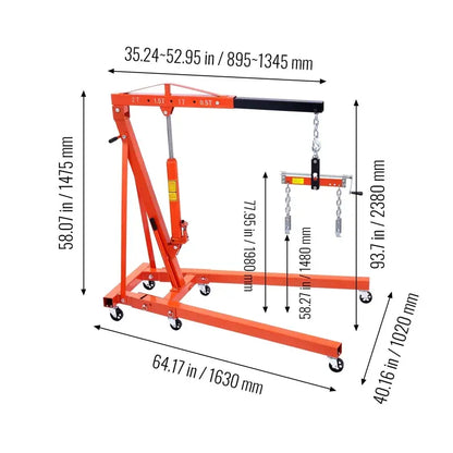 2-Ton Folding Hydraulic Engine Hoist  4400 LB Capacity, Cherry Picker Crane with Leveling Feature