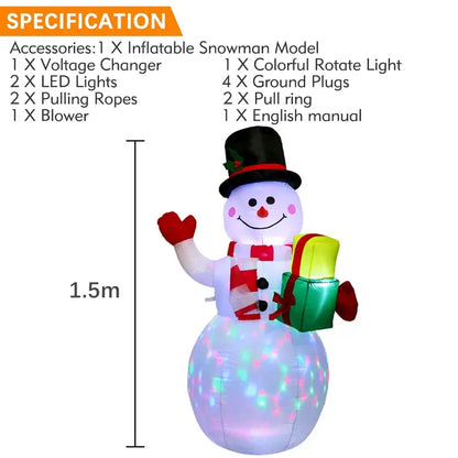 5FT Inflatable Snowman Lantern with Rotating LED Lights for Holiday Decor  QueenTrade