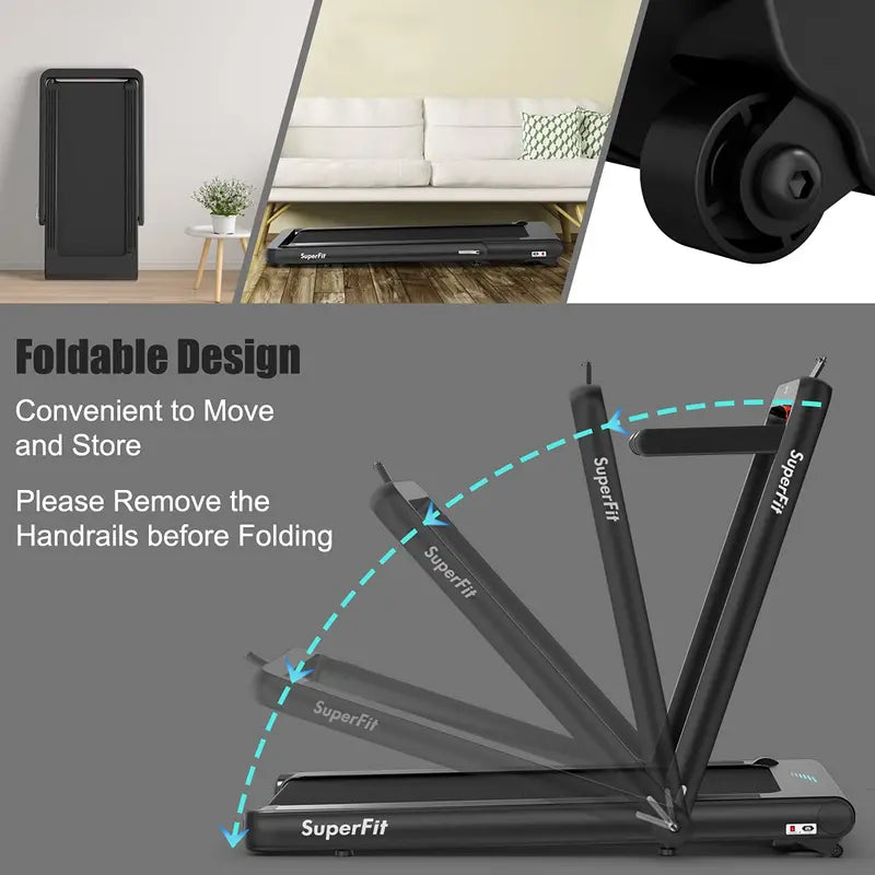 Dual-Function Folding Treadmill  4.75HP Under-Desk Model with App Compatibility