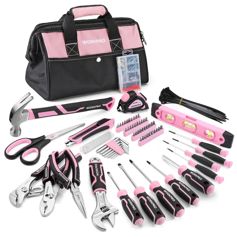 WORKPRO Pink Tool Kit: 263/277-Piece Set with Wide-Mouth Storage Bag