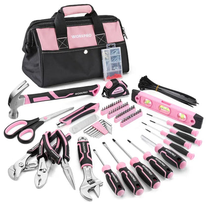 WORKPRO Pink Tool Kit: 263/277-Piece Set with Wide-Mouth Storage Bag