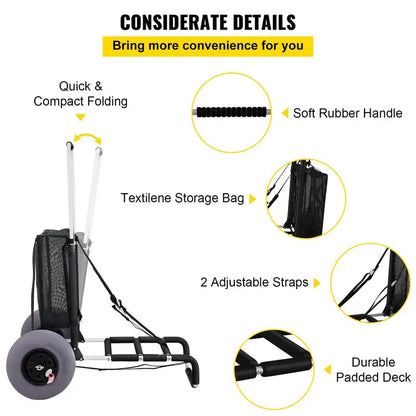 Heavy-Duty Folding Beach Cargo Cart: 165-LB Capacity, All-Terrain Balloon Tires