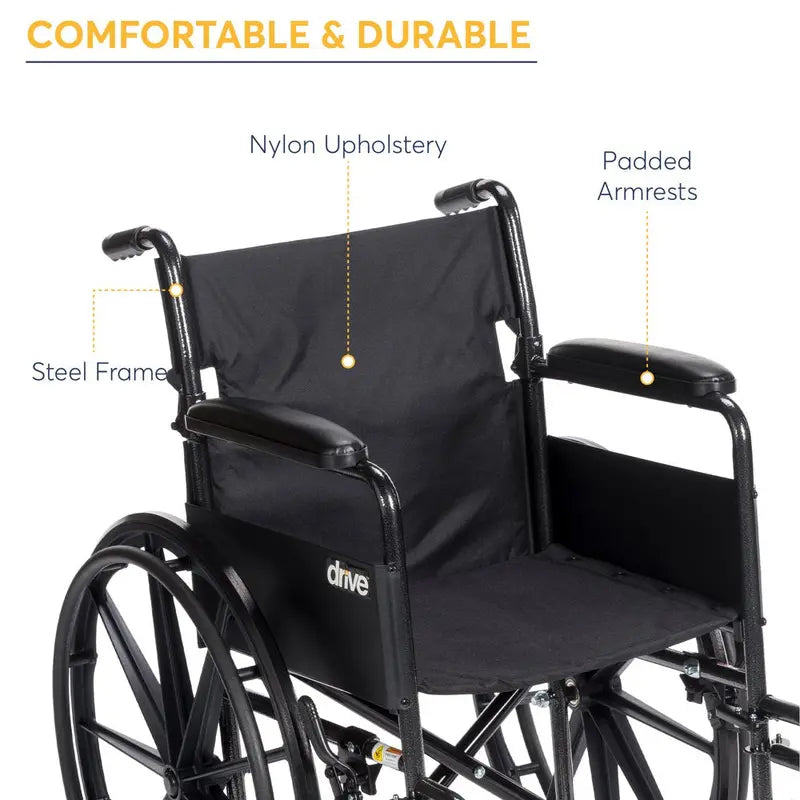 Drive Medical Silver Sport 1 Lightweight Wheelchair  Full-Arm Design with Swing-Away Footrests