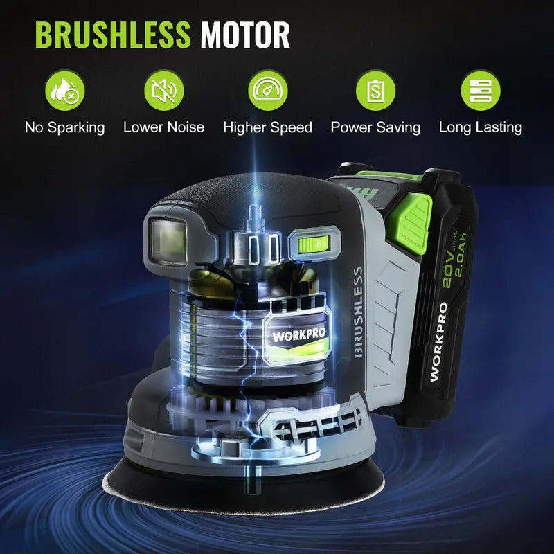 WORKPRO Brushless 20V 5-Inch Orbital Sander for Smooth Finishing