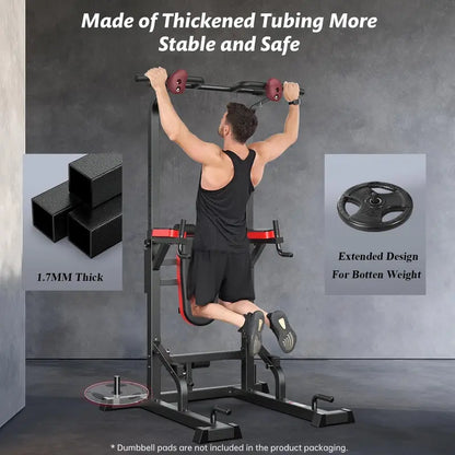 Pooboo Adjustable Power Tower  Dip Station, Pull-Up Bar & Ab Board
