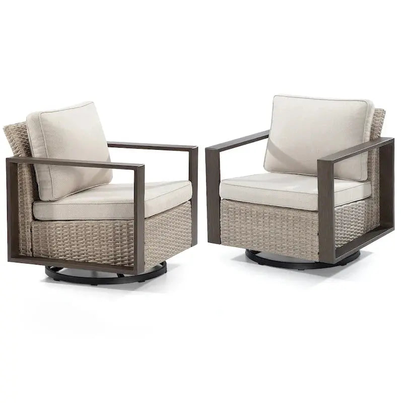 Cozywor Outdoor Wicker Rocking Chair Set  2-Piece Patio Seating with Cushions & Metal Frame