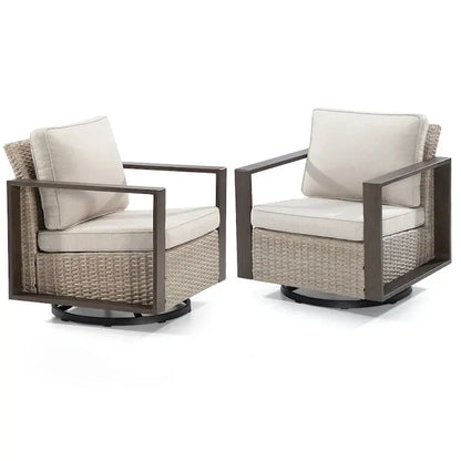 Cozywor Outdoor Wicker Rocking Chair Set  2-Piece Patio Seating with Cushions & Metal Frame