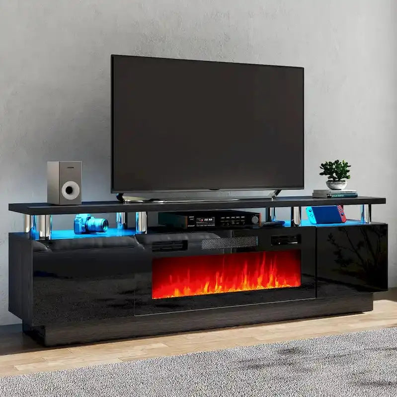 70-Inch TV Stand with Electric Fireplace  36-Inch Flame Effect & Customizable Shelving