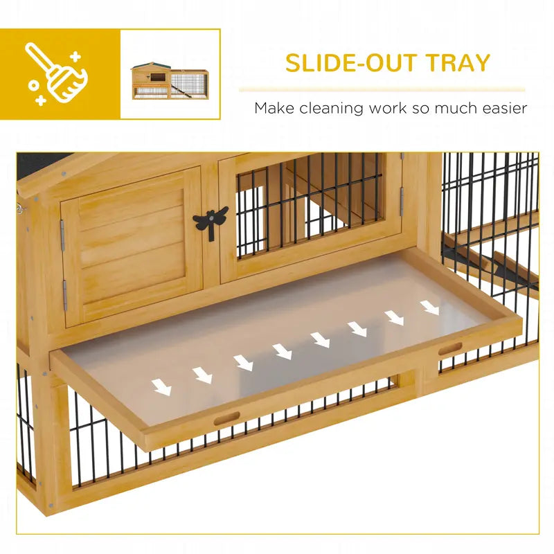 Pawhut Solid Wood Rabbit Hutch with 2 House Levels and Patio Space, Easy Clean