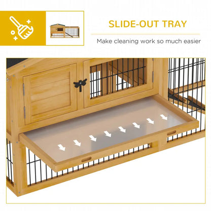 Pawhut Solid Wood Rabbit Hutch with 2 House Levels and Patio Space, Easy Clean