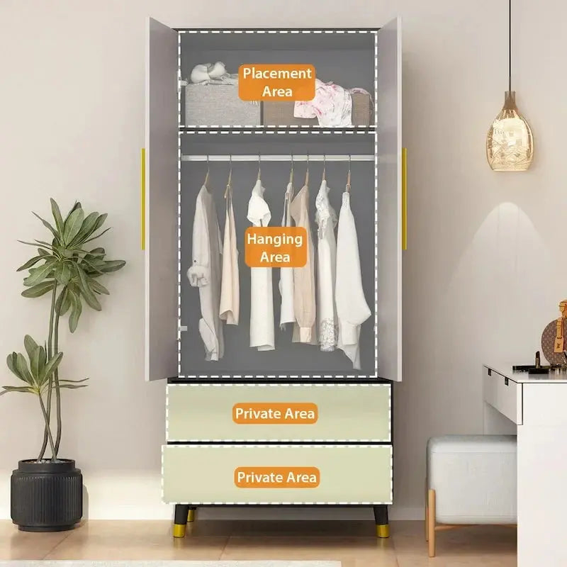 Wooden 2-Door Armoire  Classic Wardrobe Closet with Clothes Storage Functionality