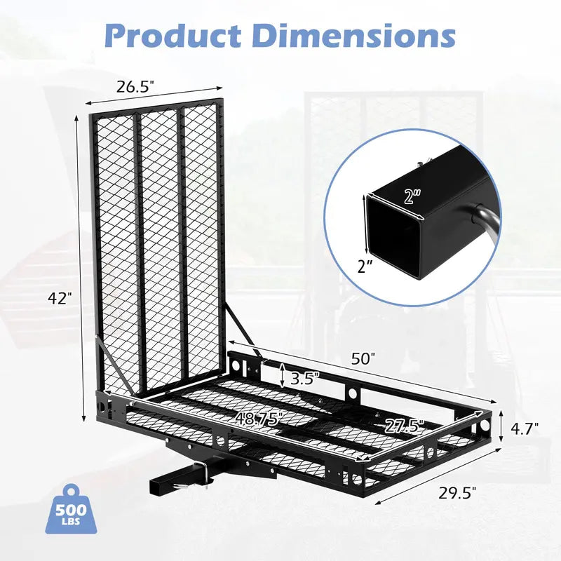 Hitch-Mounted Wheelchair and Scooter Carrier with Integrated Loading Ramp