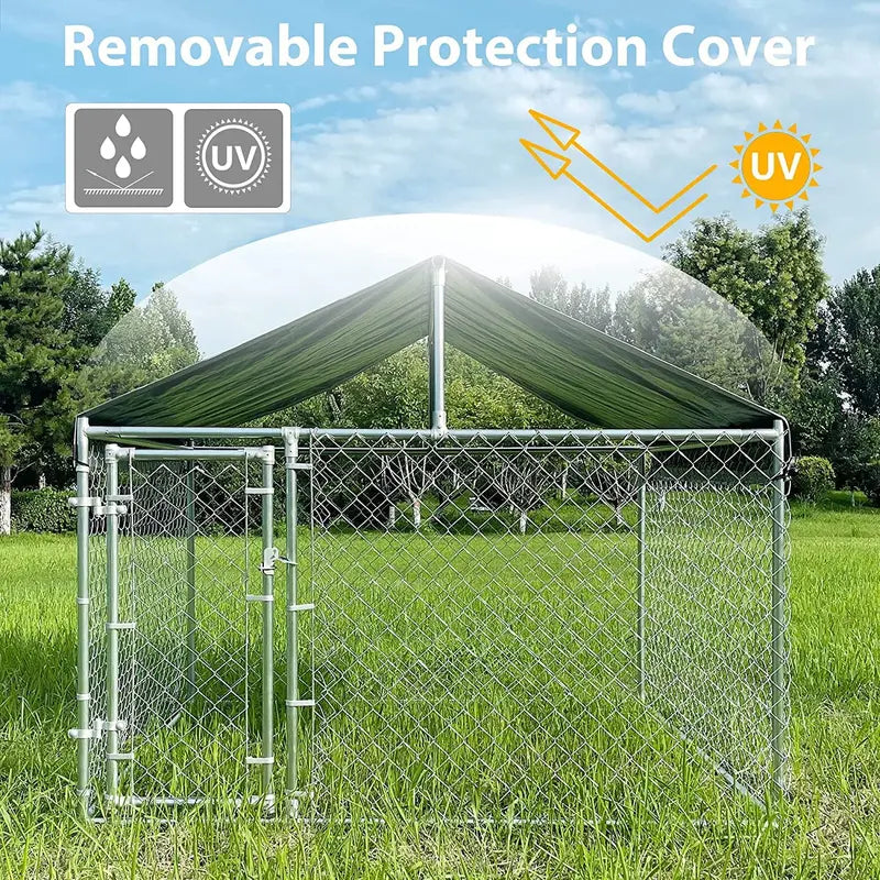 HITTITE Large Outdoor Dog Kennel, Heavy Duty Outdoor Fence Dog Cage, Anti-Rust Dog Pens Outdoor Dog Fence with Waterproof UV-Resistant Cover and Secure Lock for Backyard 6.76’Lx6.76’Wx5.64’H
