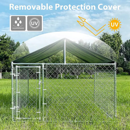 HITTITE Large Outdoor Dog Kennel, Heavy Duty Outdoor Fence Dog Cage, Anti-Rust Dog Pens Outdoor Dog Fence with Waterproof UV-Resistant Cover and Secure Lock for Backyard 6.76’Lx6.76’Wx5.64’H