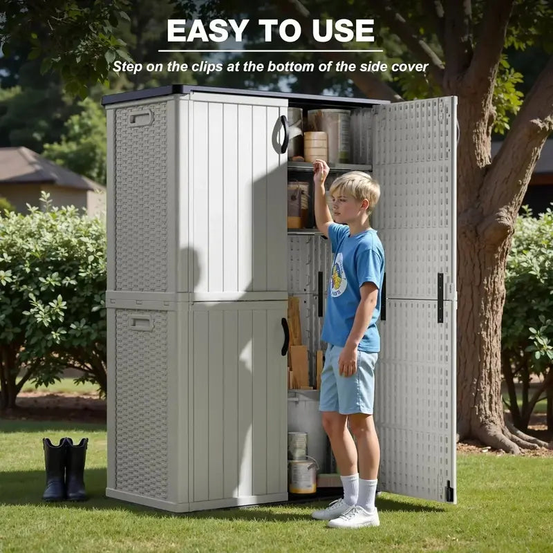 Greesum Horizontal Resin Storage Shed  27 Cu. Ft. Weather-Resistant Outdoor Cabinet for Patio or Garden