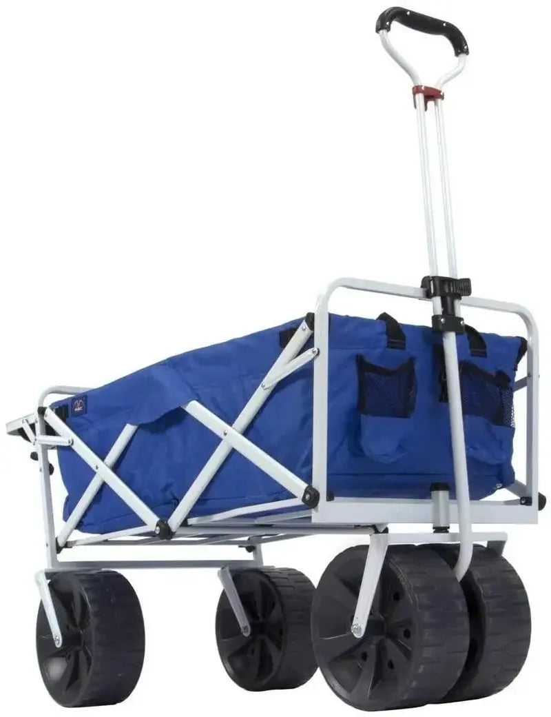 Heavy-Duty All-Terrain Beach Wagon  Collapsible Folding Cart with Side Table, Large Wheels, Ideal for Beach, Picnic & Camping (Blue/White)