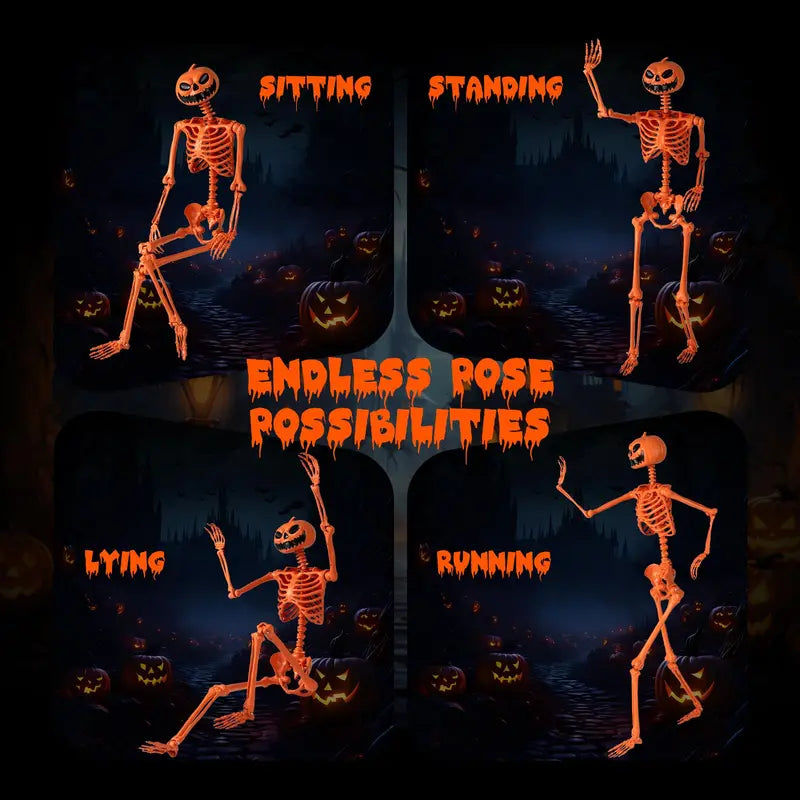 5.2-Foot Posable Halloween Skeleton  Glow-in-the-Dark Pumpkin-Head Yard Decoration