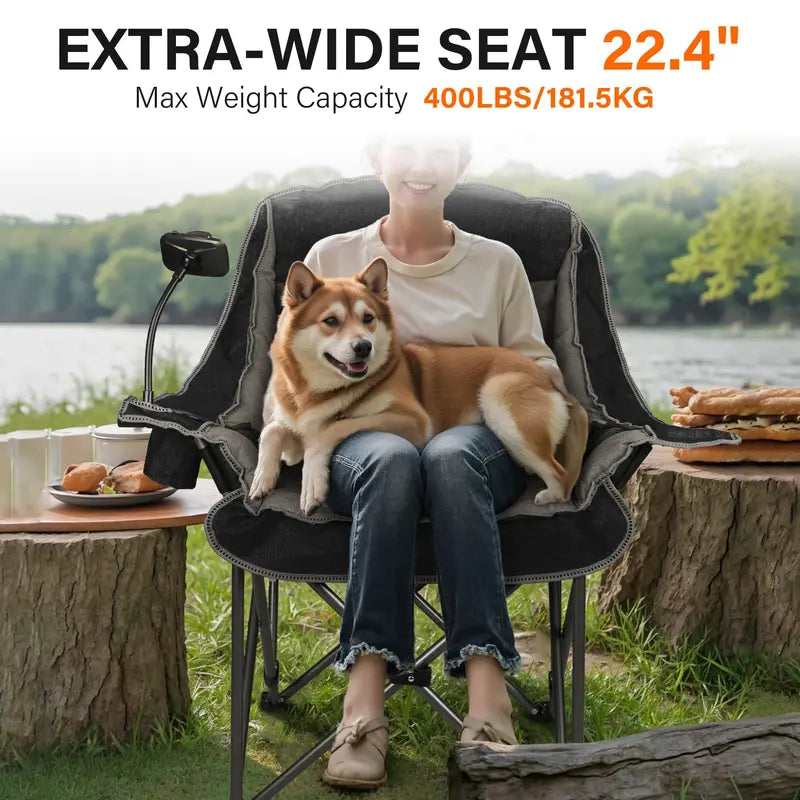 Premium Folding Camping Chair  400 lb Capacity, Cup & Phone Holders, Compact Design
