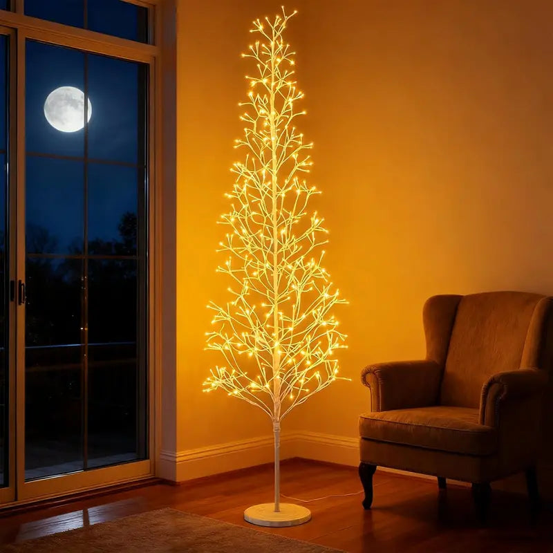5/6/7-Foot Pre-Lit LED Birch Twig Tree with Warm White Lighting and Reinforced Base