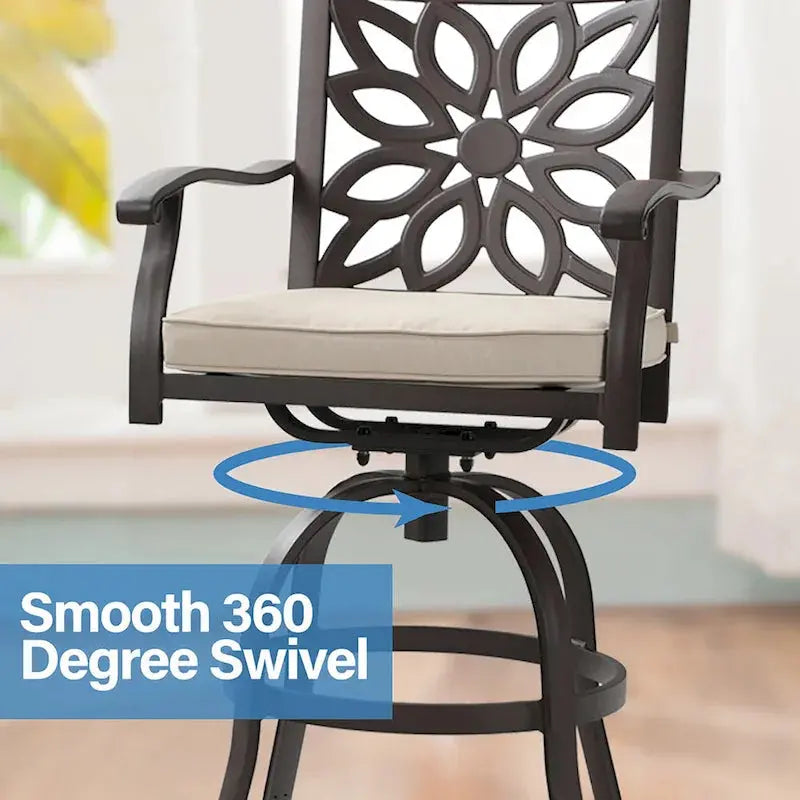 MAISON ARTS Cast Aluminum Patio Bar Set  3-Piece: 1 Swivel Bar Table + 2 High Stools