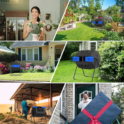 43-Gallon Dual-Chamber Compost Tumbler with Enhanced Aeration, BPA-Free Construction, and Sturdy Steel Frame  Blue Door
