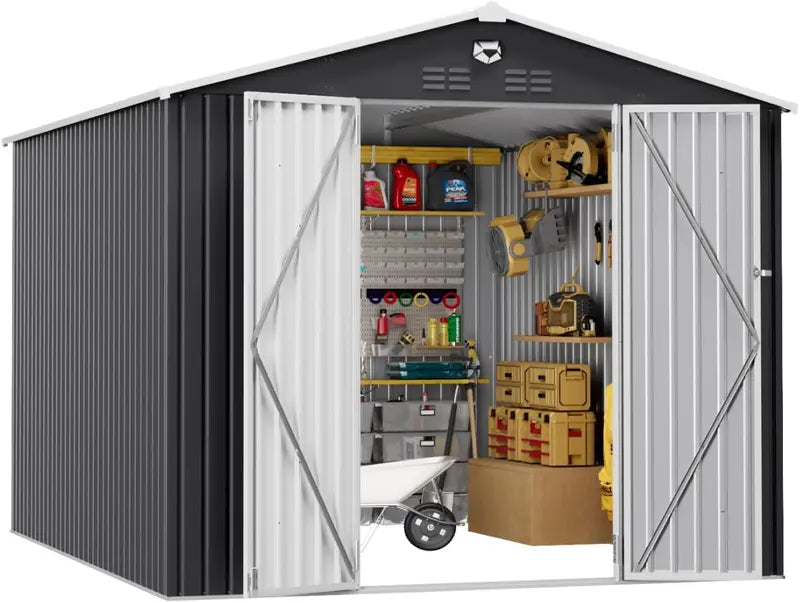 10x12ft Metal Outdoor Storage Shed  Durable Garden Tool & Equipment Shelter