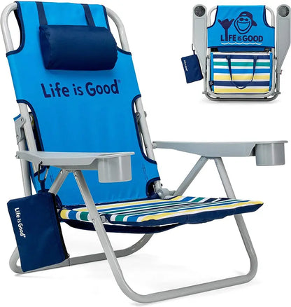 AKE Blue Compact Beach Chair  Lightweight Short-Seat Design