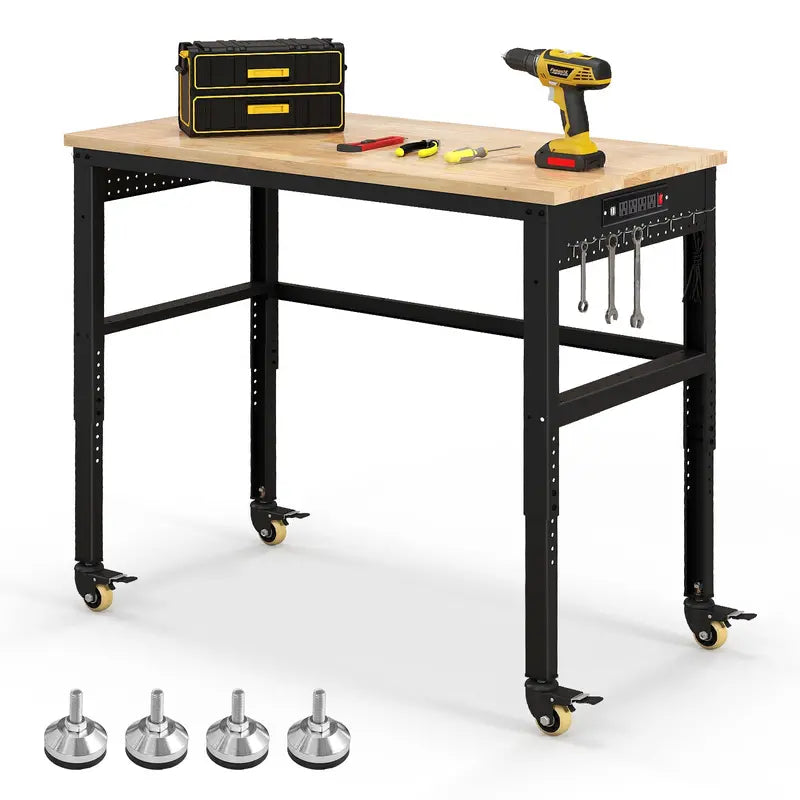 48-Inch Adjustable Workbench  Heavy-Duty Oak Top with Non-Slip Pads